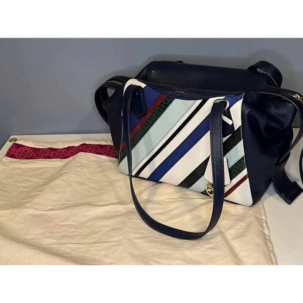 EUC Tory Burch Perry Balloon Multicolored Stripe Handbag